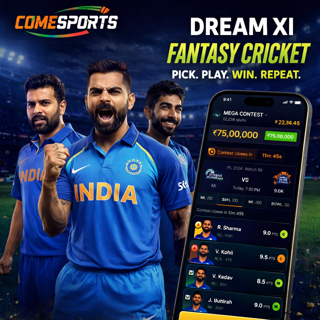 Come Club Hub fantasy cricket and India team visual