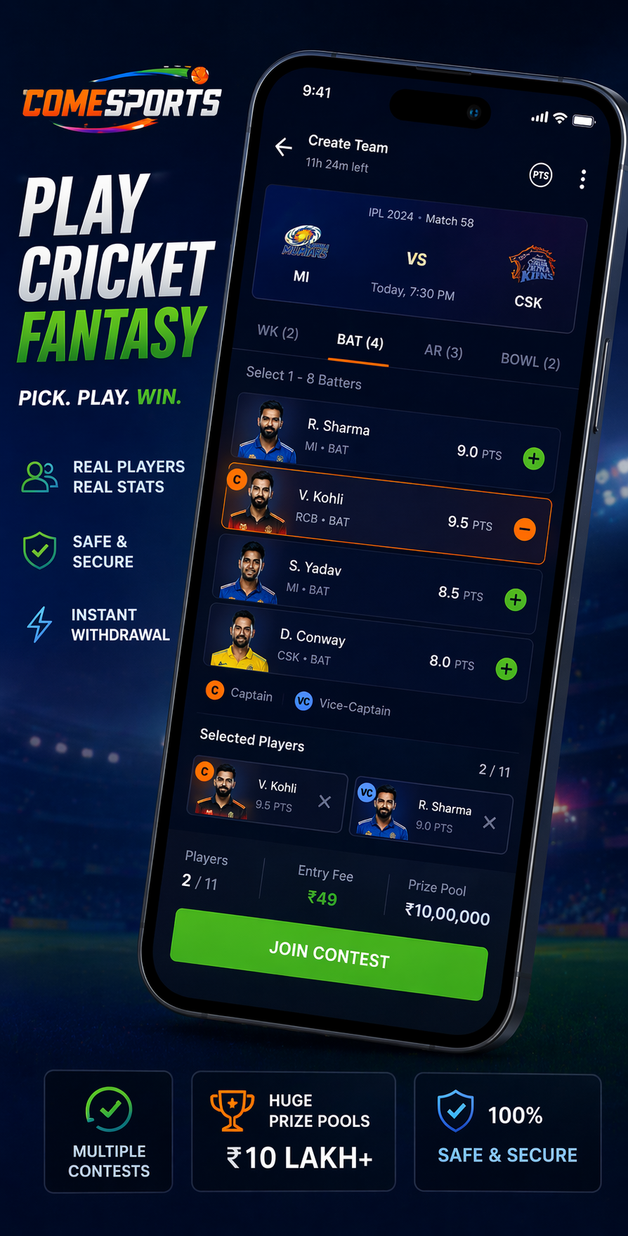 Come Club Hub cricket fantasy visual